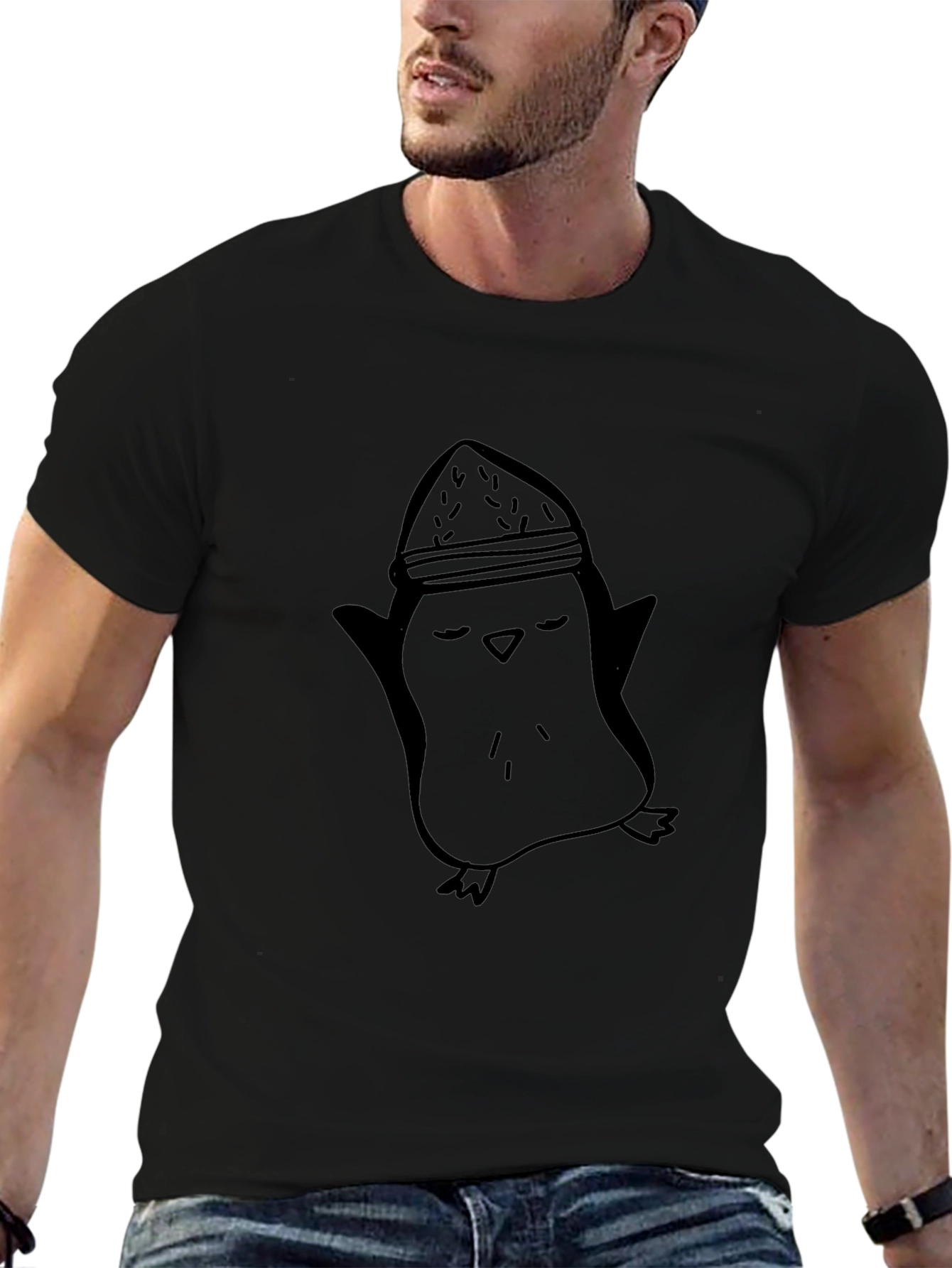 Penguin Beanie T-Shirt - Cool Black Cotton Tee