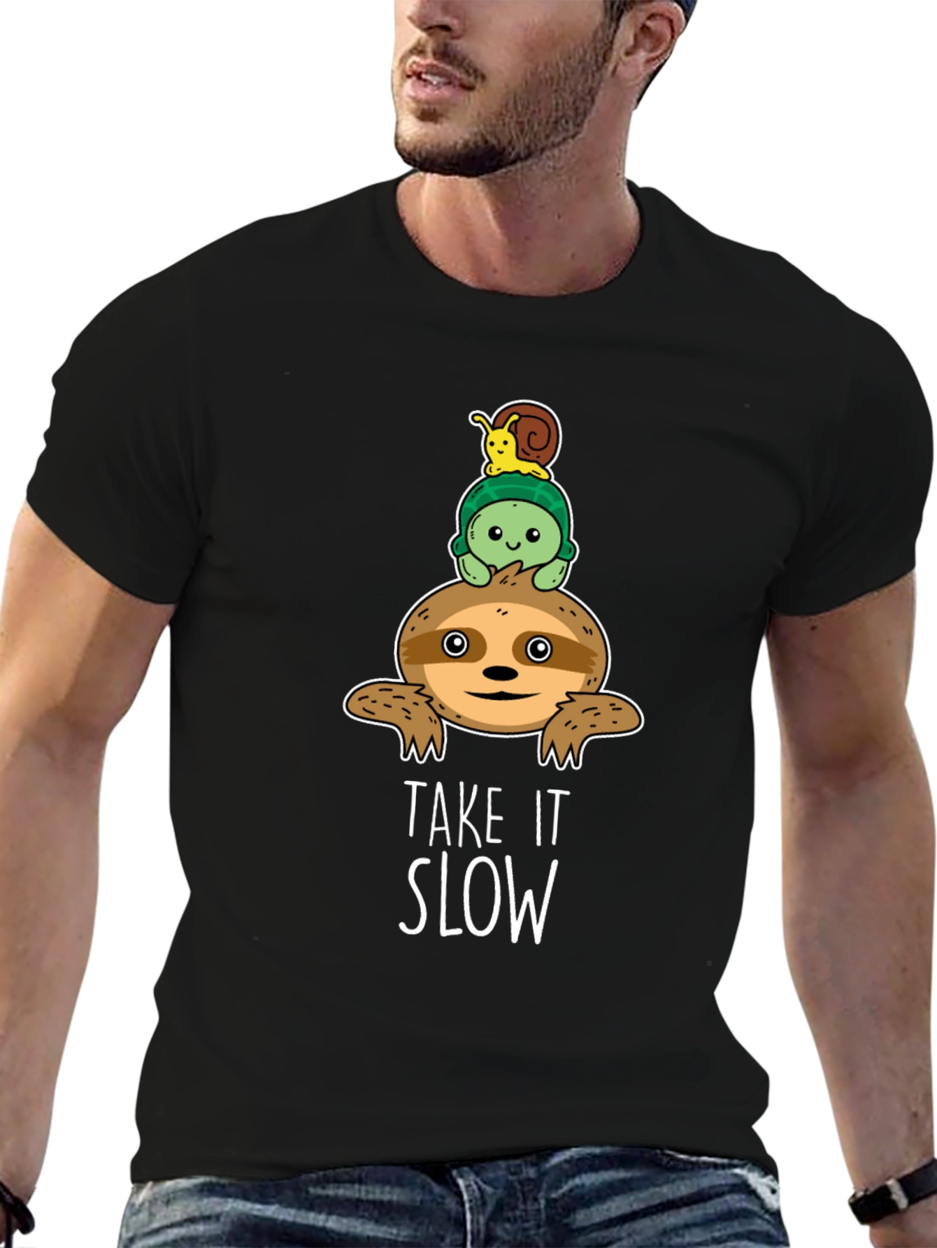Take It Slow Sloth Turtle and Snail Graphic T-Shirt
