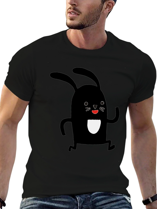 Black Rabbit Graphic Tee - Soft Cotton Casual Shirt
