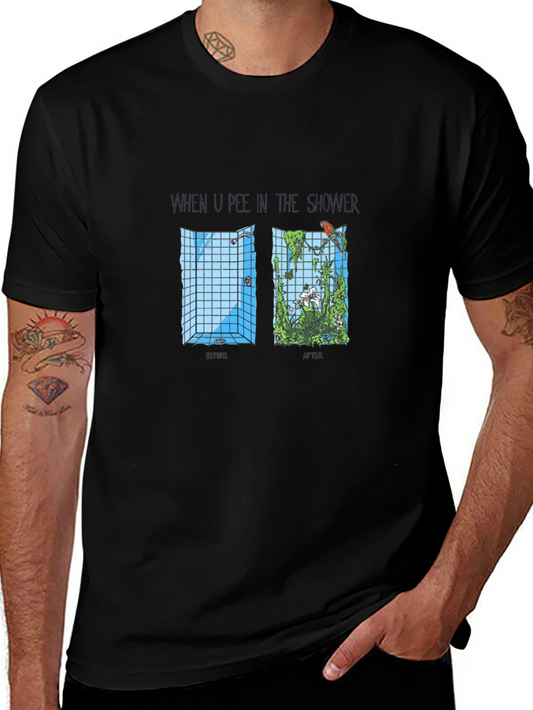 Humorous Shower Jungle Graphic Tee - Black