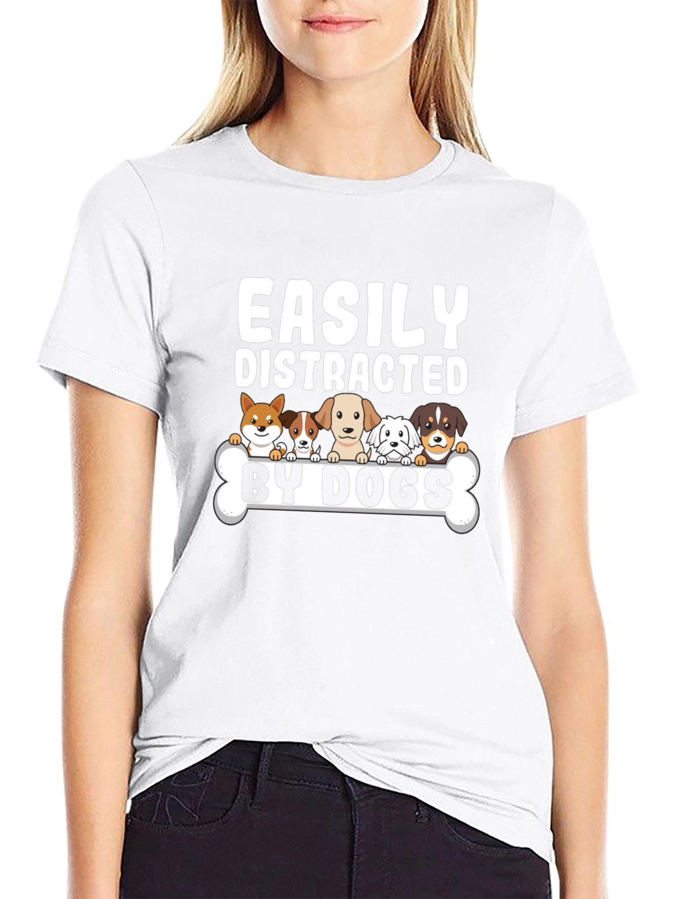 Easily Distracted By Dogs Black Graphic T-Shirt