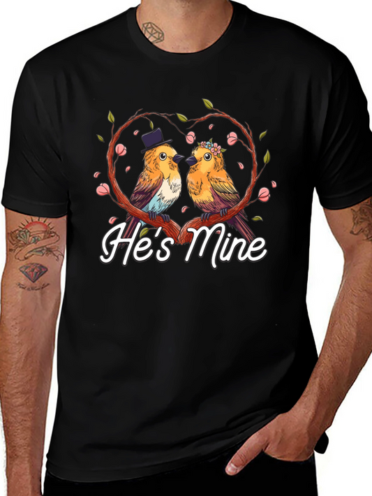 Hes Mine Couple Birds Graphic Tee