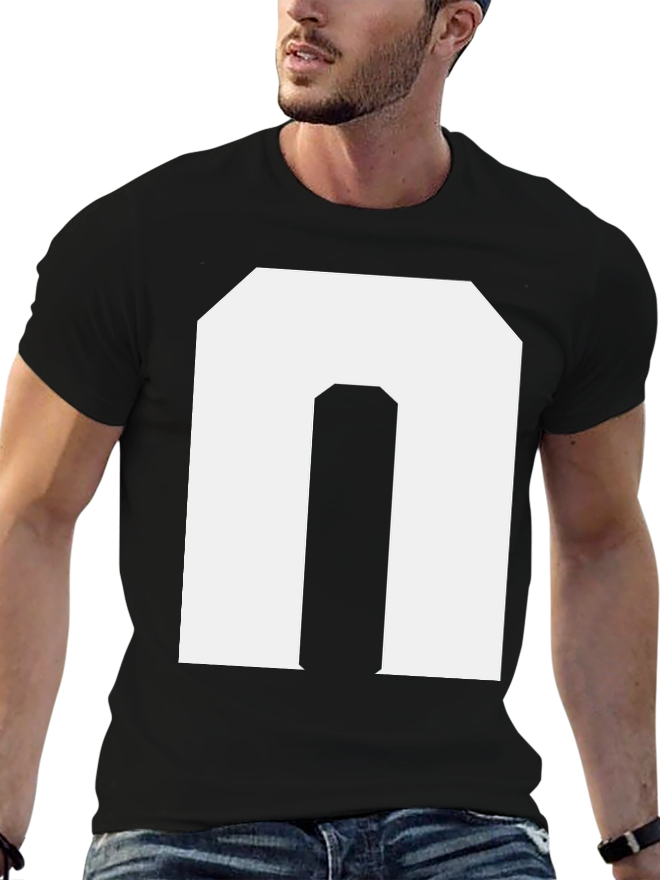 Bold Initial N Graphic Tee - Black