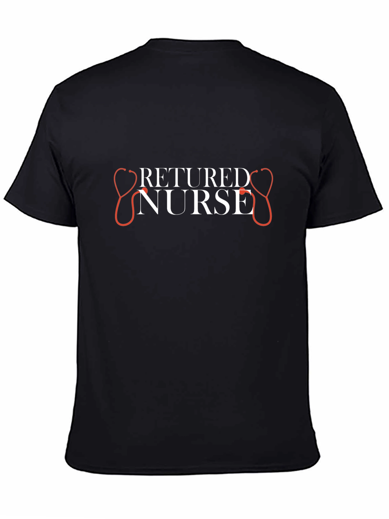 Retired Nurse Black T-Shirt - Stethoscope Graphic