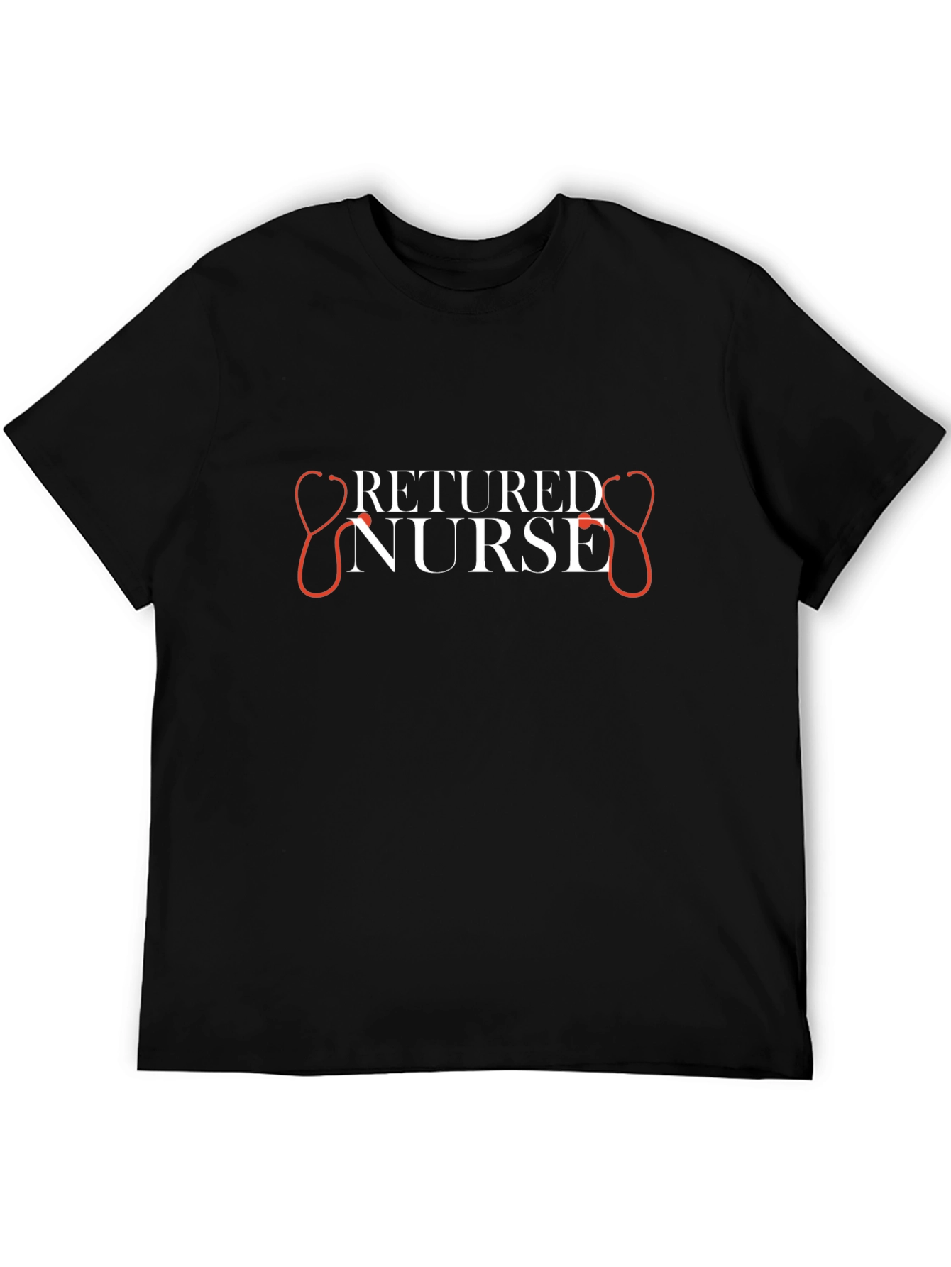 Retired Nurse Black T-Shirt - Stethoscope Graphic