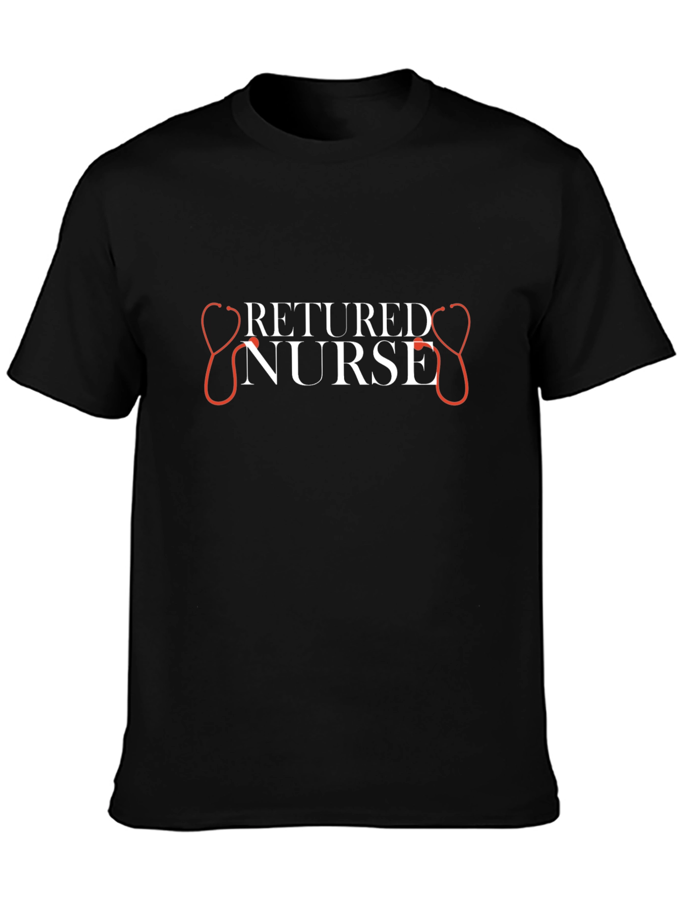 Retired Nurse Black T-Shirt - Stethoscope Graphic