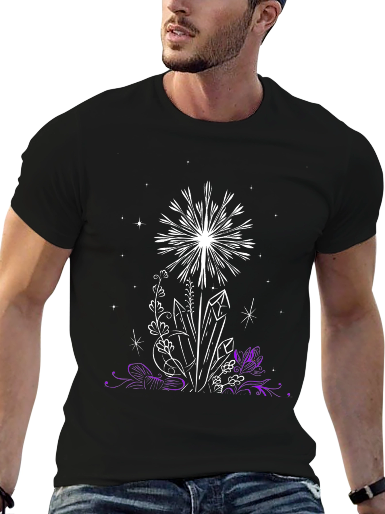 Crystal & Floral Graphic Black T-Shirt