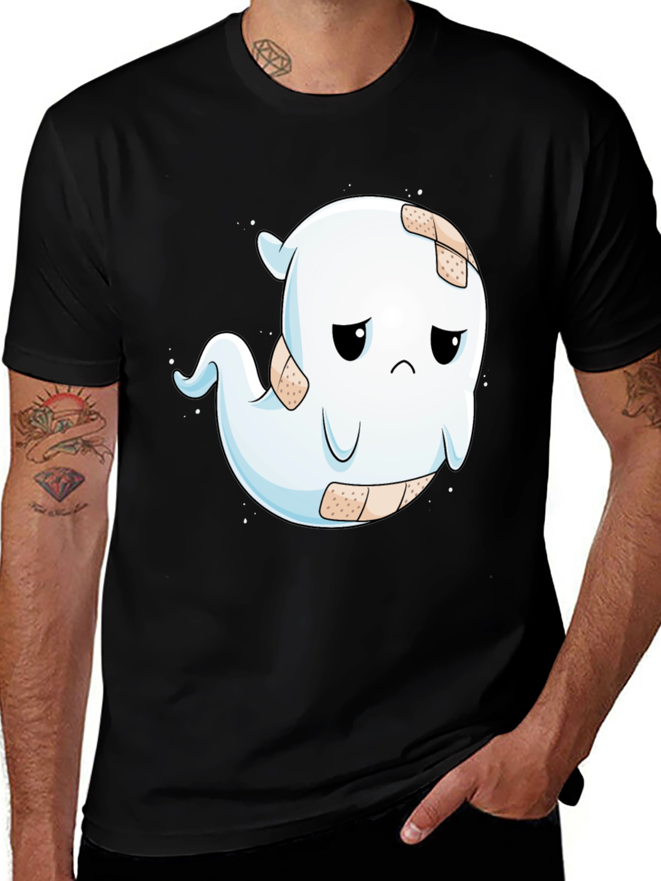Sad Ghost T-Shirt - Black Cotton Blend Graphic Tee