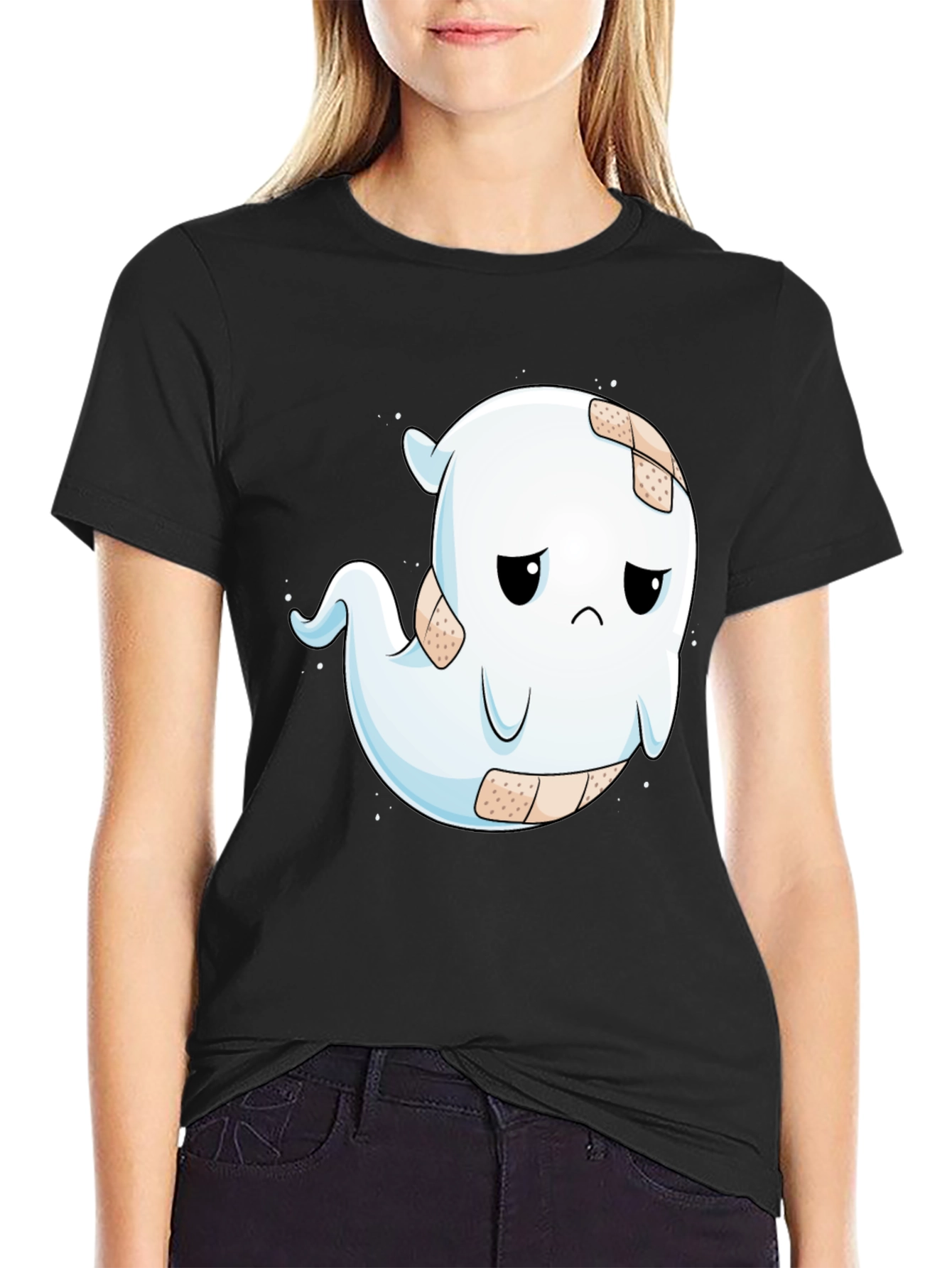 Sad Ghost T-Shirt - Black Cotton Blend Graphic Tee
