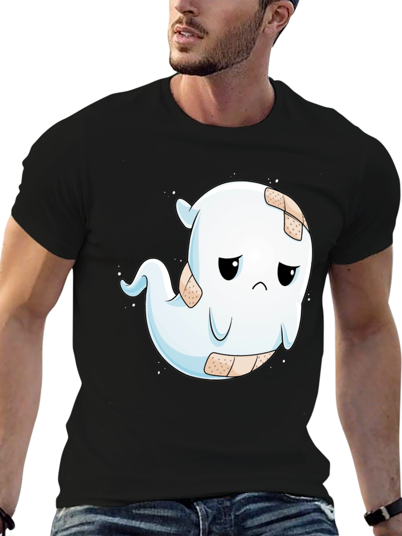 Sad Ghost T-Shirt - Black Cotton Blend Graphic Tee