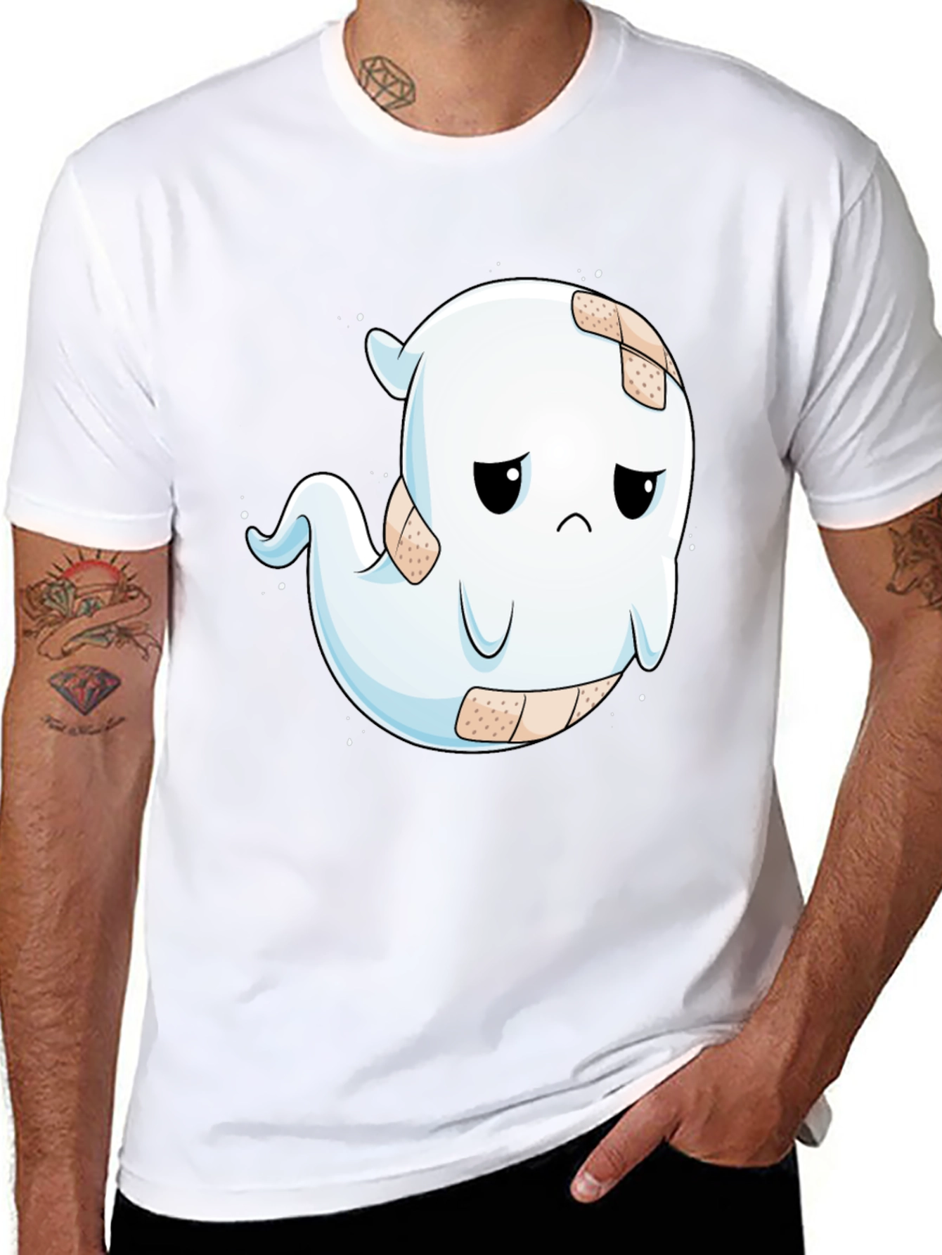 Sad Ghost T-Shirt - Black Cotton Blend Graphic Tee