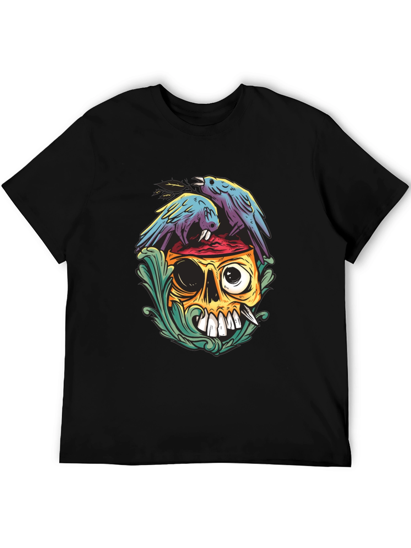 Skull & Raven Graphic Tee - Black Casual T-Shirt