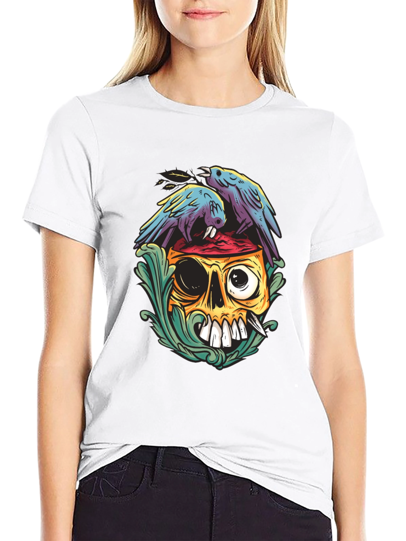 Skull & Raven Graphic Tee - Black Casual T-Shirt