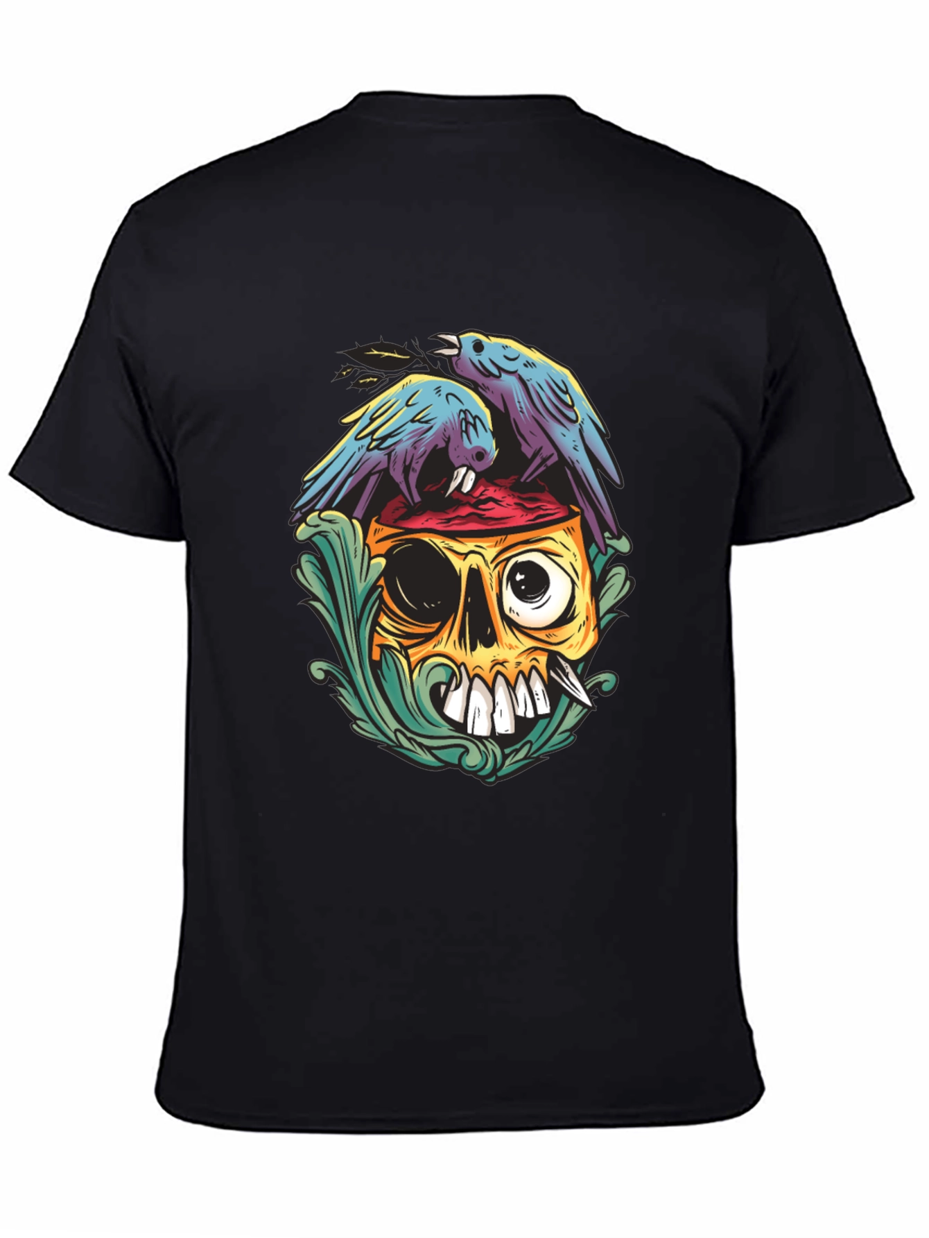 Skull & Raven Graphic Tee - Black Casual T-Shirt