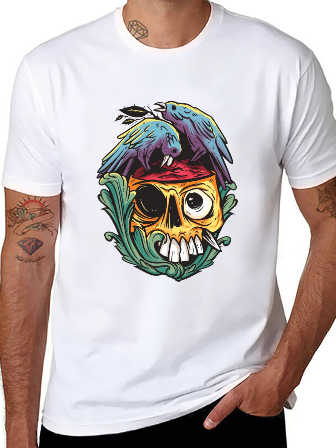 Skull & Raven Graphic Tee - Black Casual T-Shirt