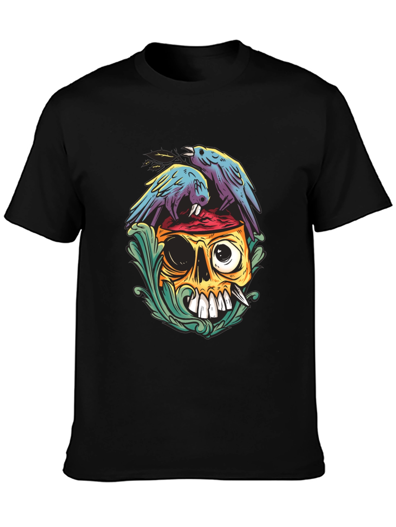 Skull & Raven Graphic Tee - Black Casual T-Shirt