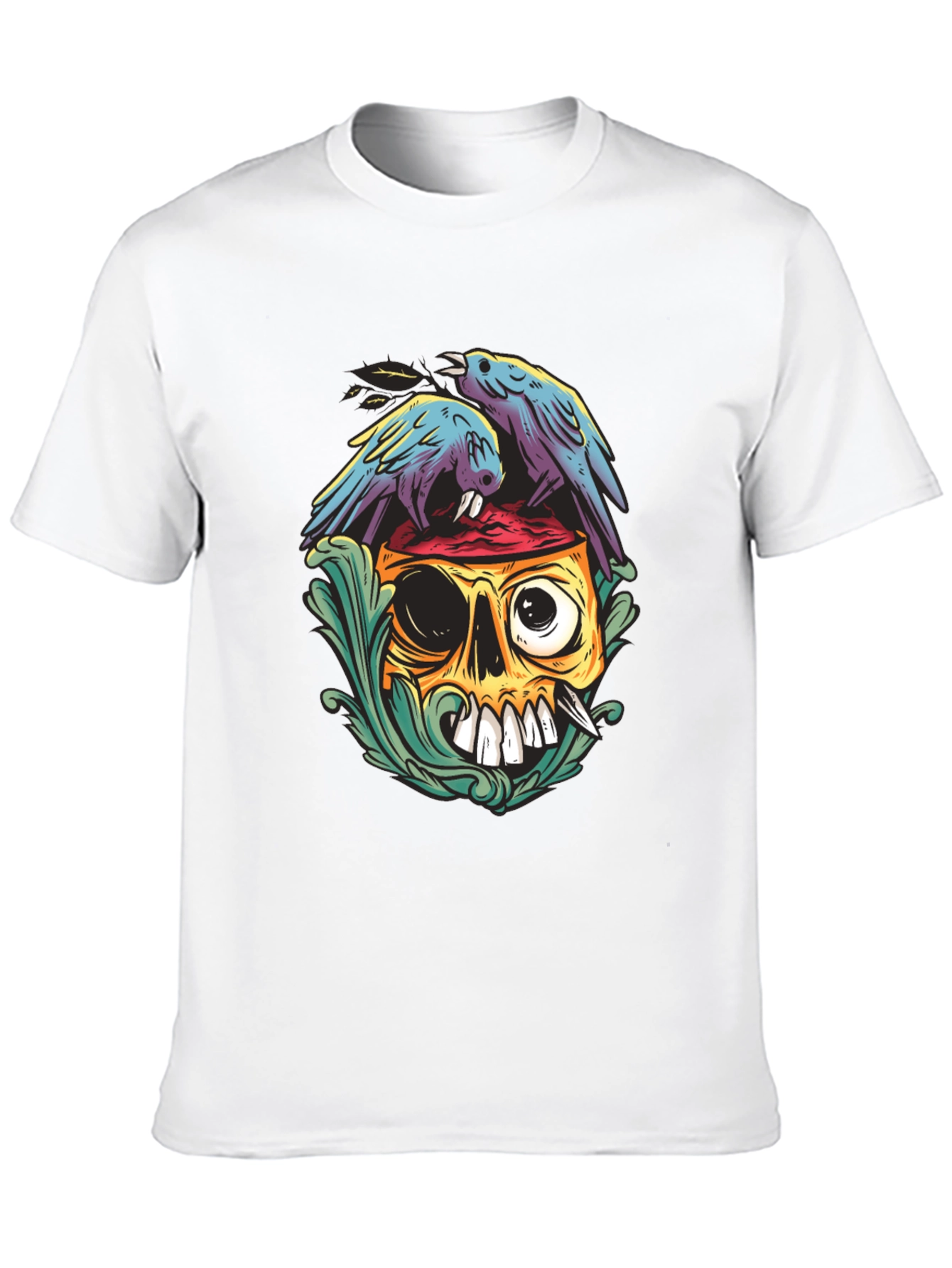 Skull & Raven Graphic Tee - Black Casual T-Shirt