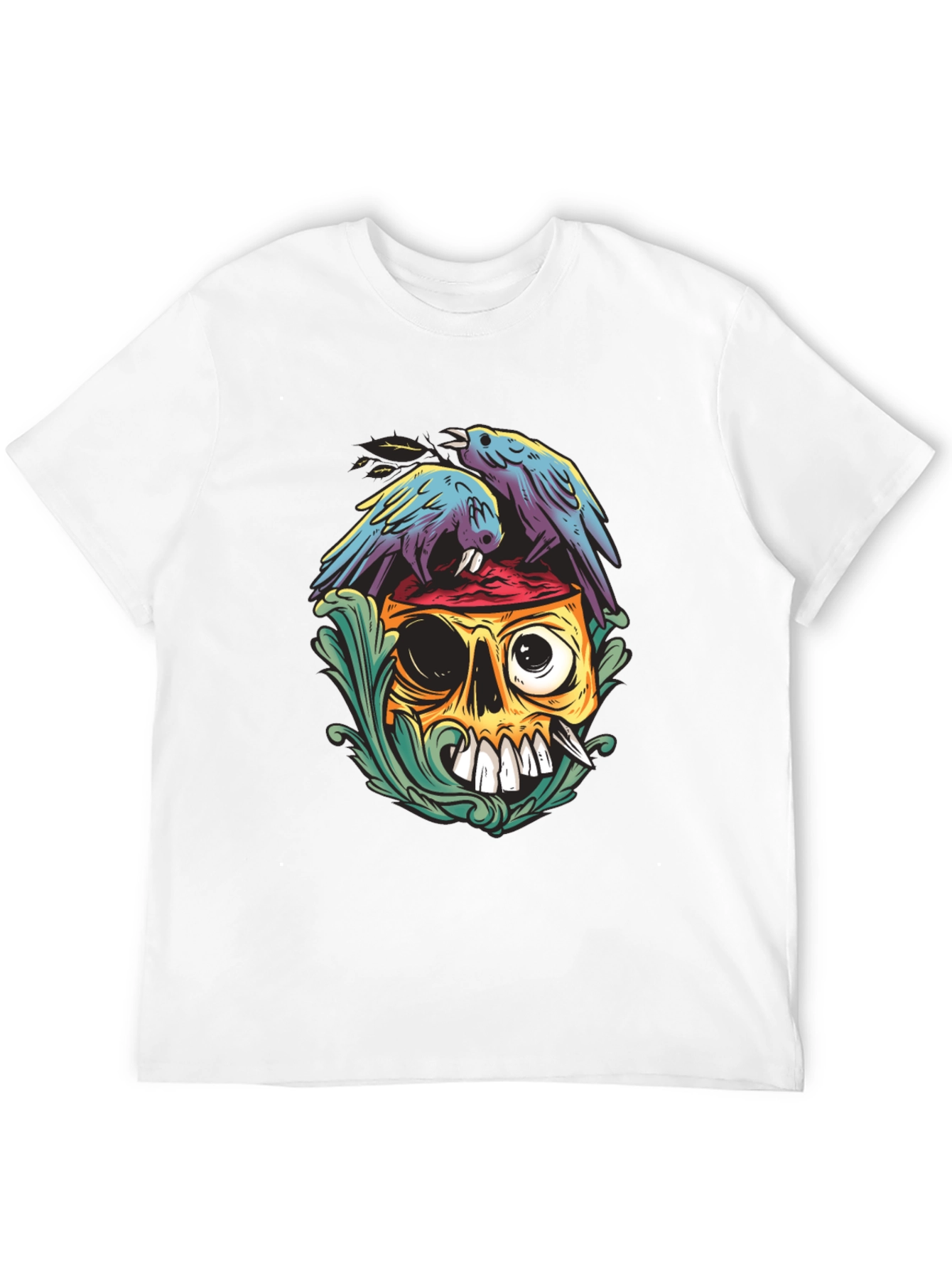 Skull & Raven Graphic Tee - Black Casual T-Shirt