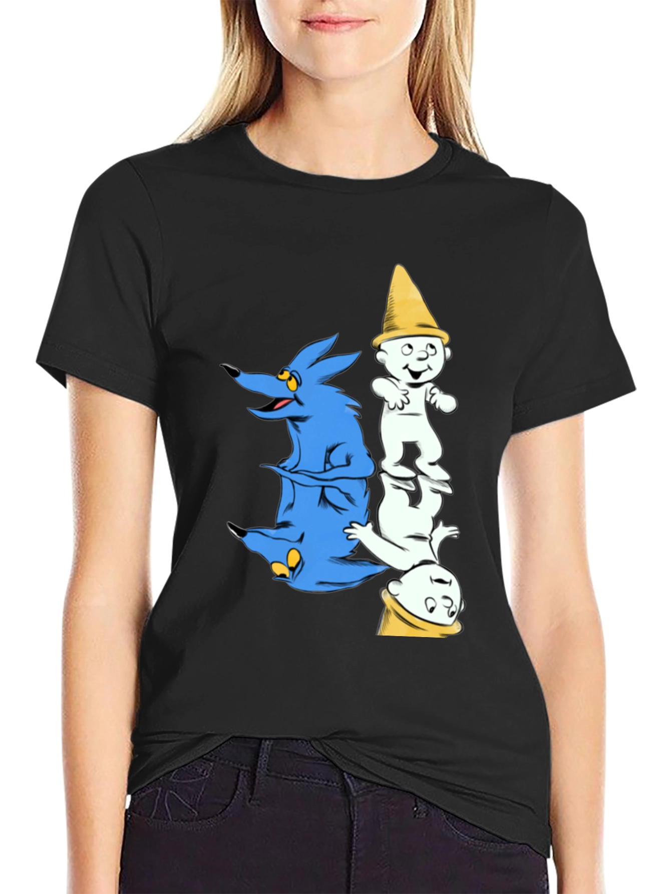 Cartoon Graphic Print Black Tee