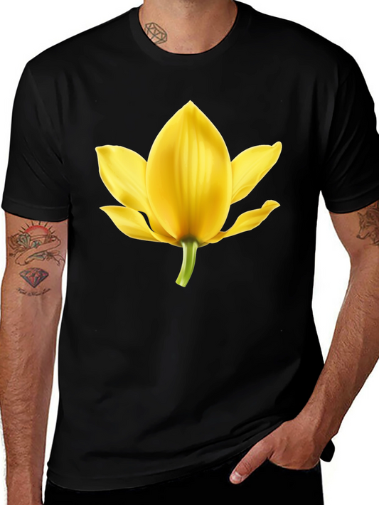 Black T-Shirt with Yellow Flower Graphic