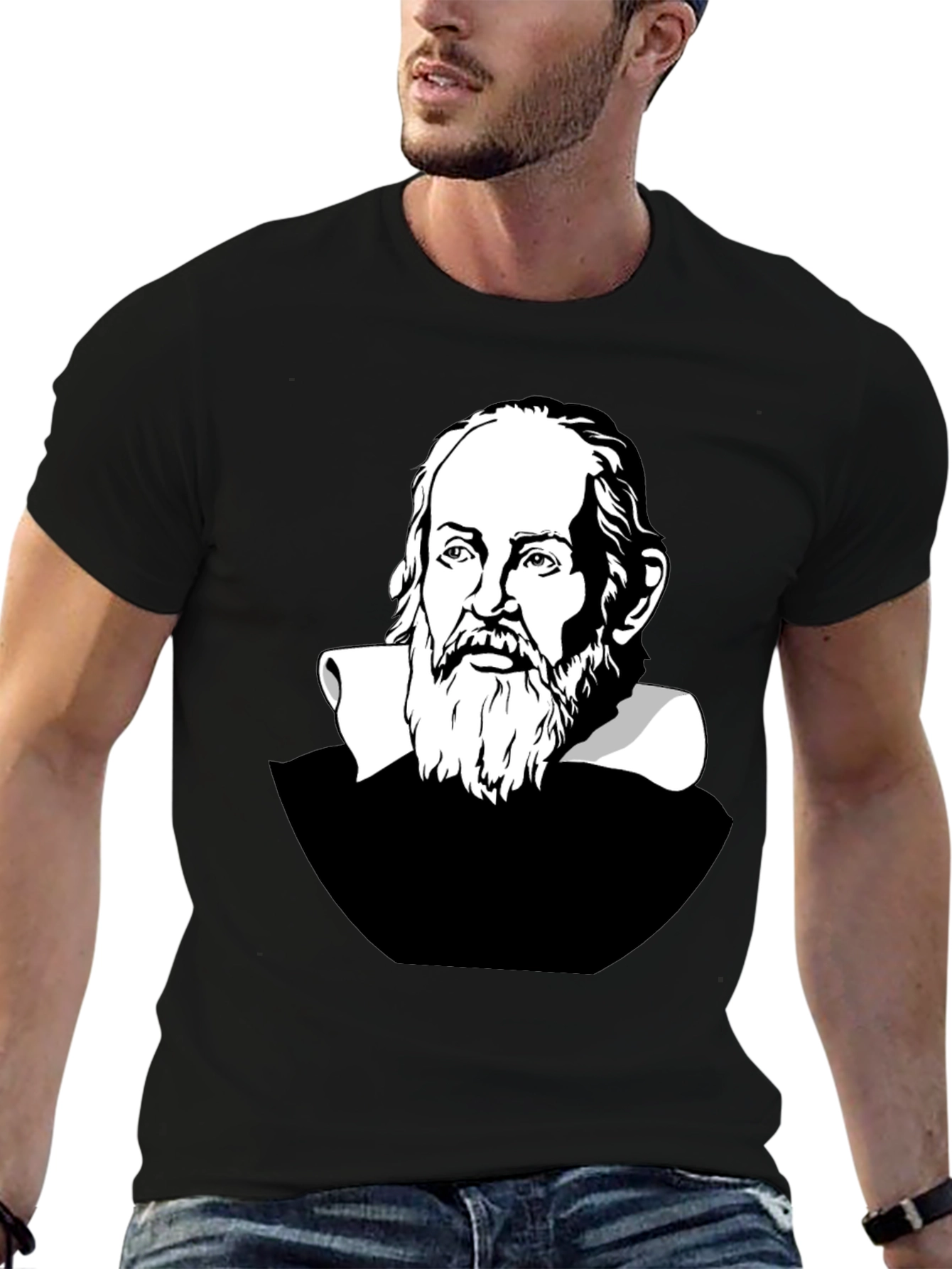 Galileo Galilei Portrait Graphic T-Shirt - Black