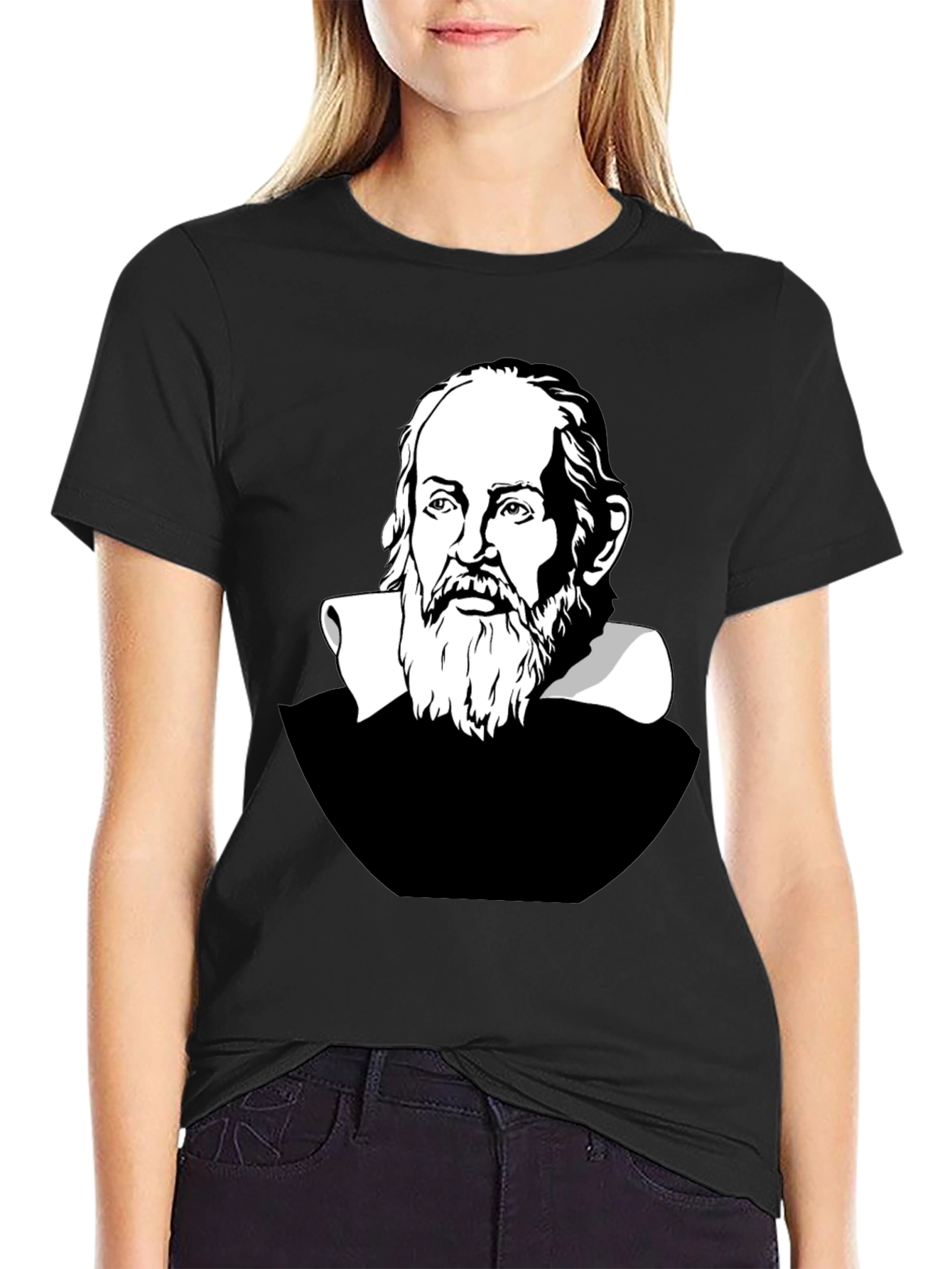Galileo Galilei Portrait Graphic T-Shirt - Black