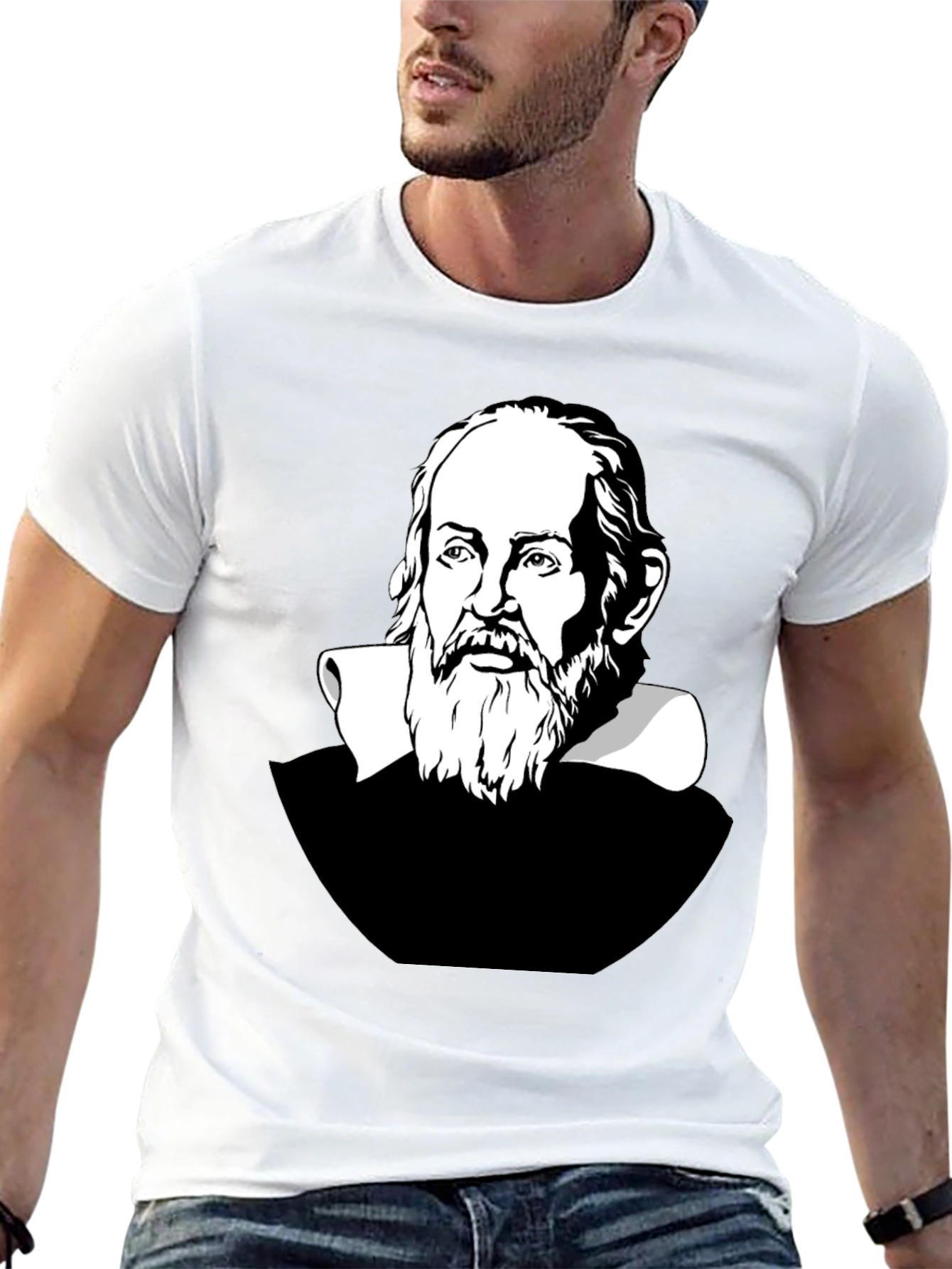 Galileo Galilei Portrait Graphic T-Shirt - Black
