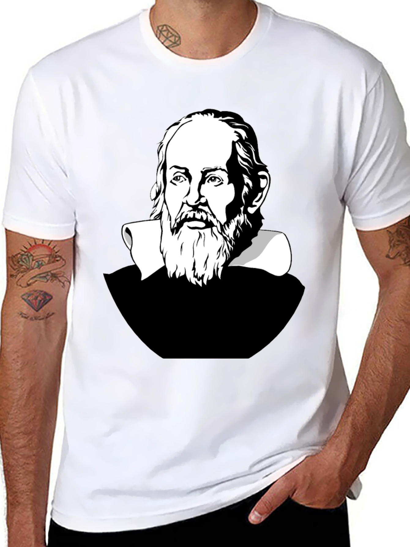 Galileo Galilei Portrait Graphic T-Shirt - Black