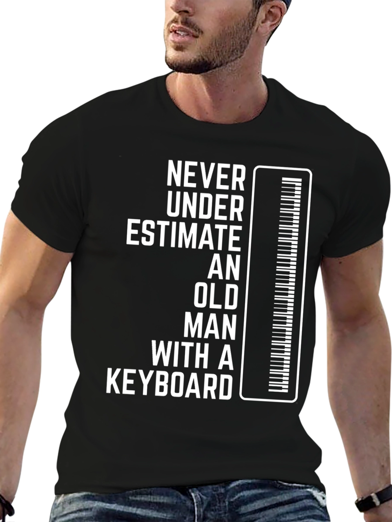 Never Underestimate Keyboard Old Man T-Shirt