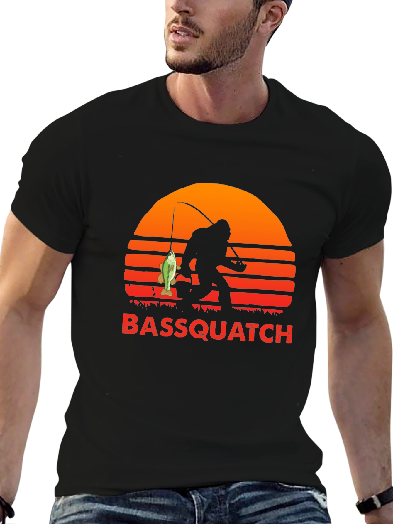 Bassquatch Graphic T-Shirt - Fishing Bigfoot Tee