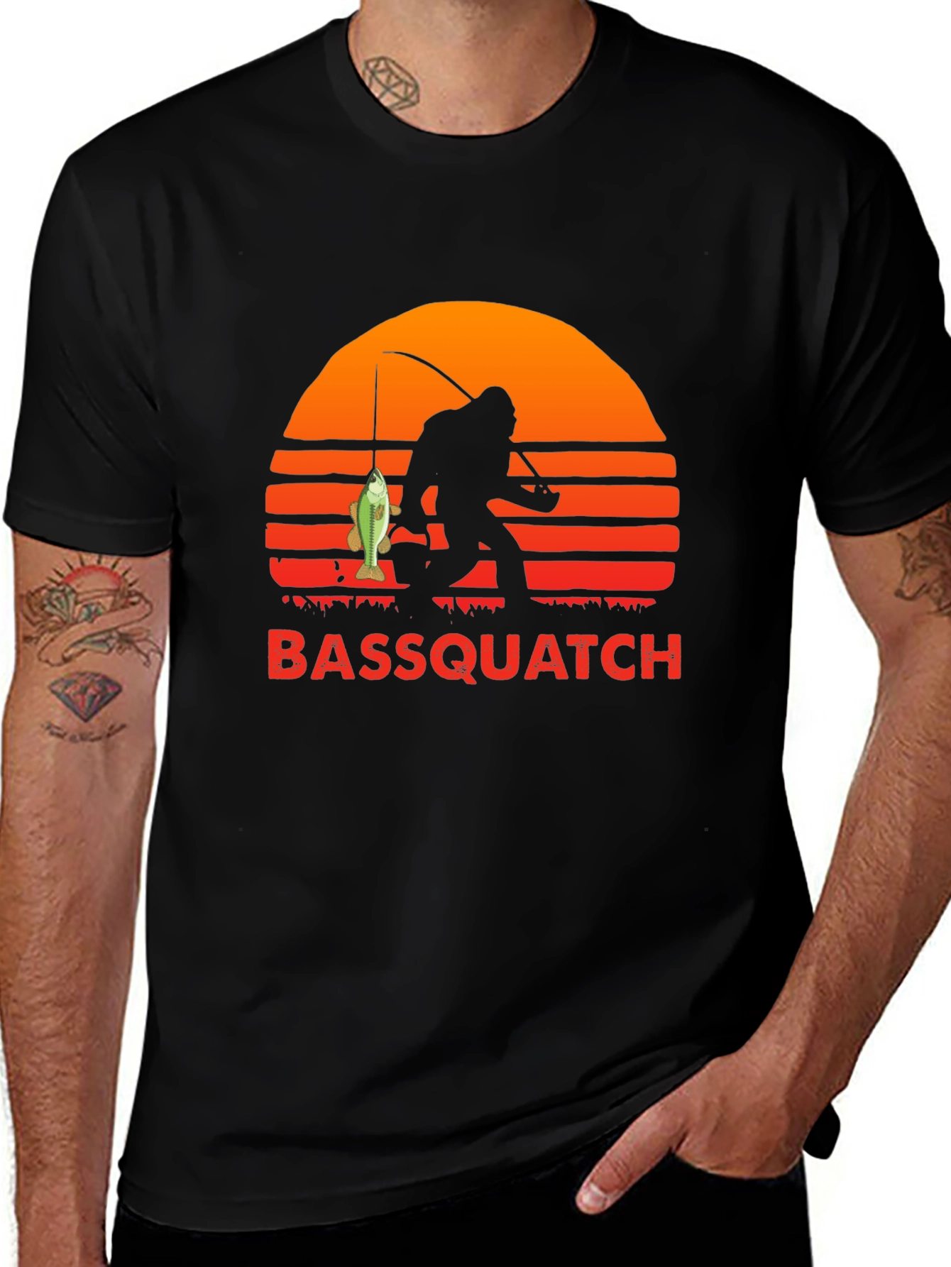 Bassquatch Graphic T-Shirt - Fishing Bigfoot Tee