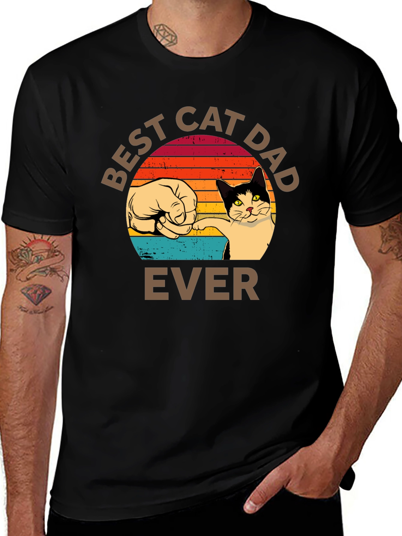 Best Cat Dad Ever T-Shirt Retro Sunset