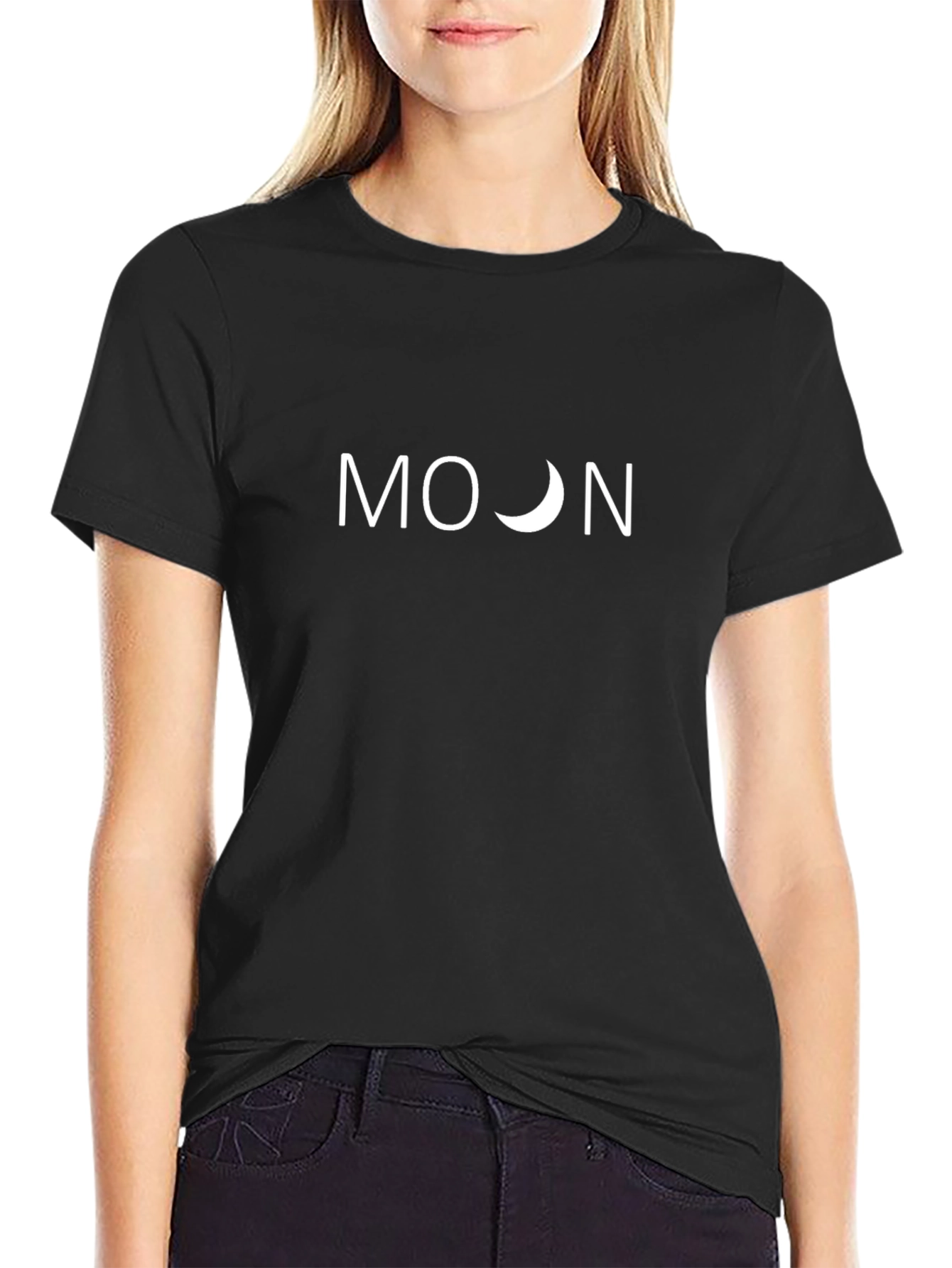 Moon Graphic Tee - Stylish Black Cotton T-Shirt