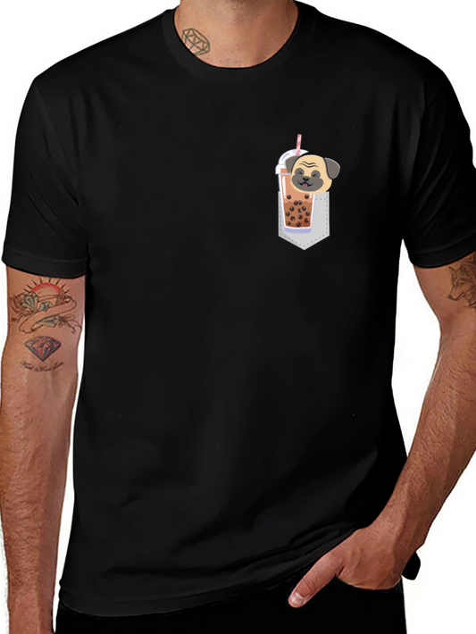 Pug Boba Tea Pocket Graphic Tee - Cute and Stylish