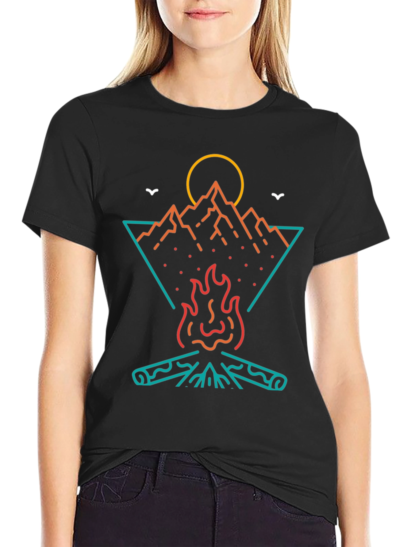 Campfire Mountain Graphic Tee - Black Cotton T-Shirt