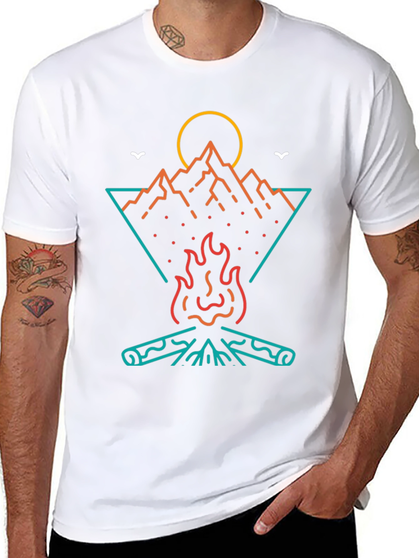 Campfire Mountain Graphic Tee - Black Cotton T-Shirt