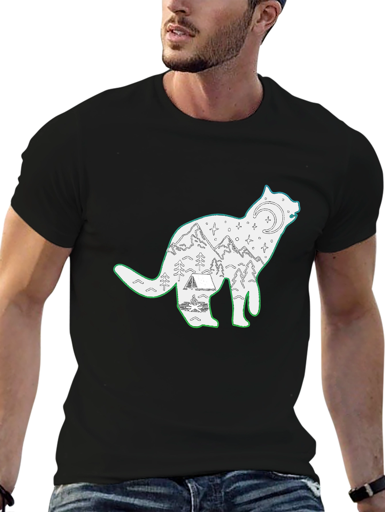 Wolf Scene Graphic Black T-Shirt