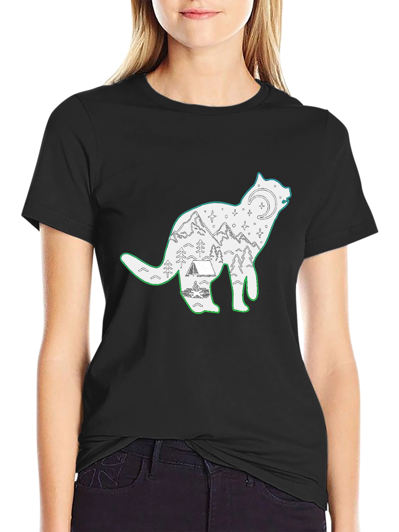 Wolf Scene Graphic Black T-Shirt
