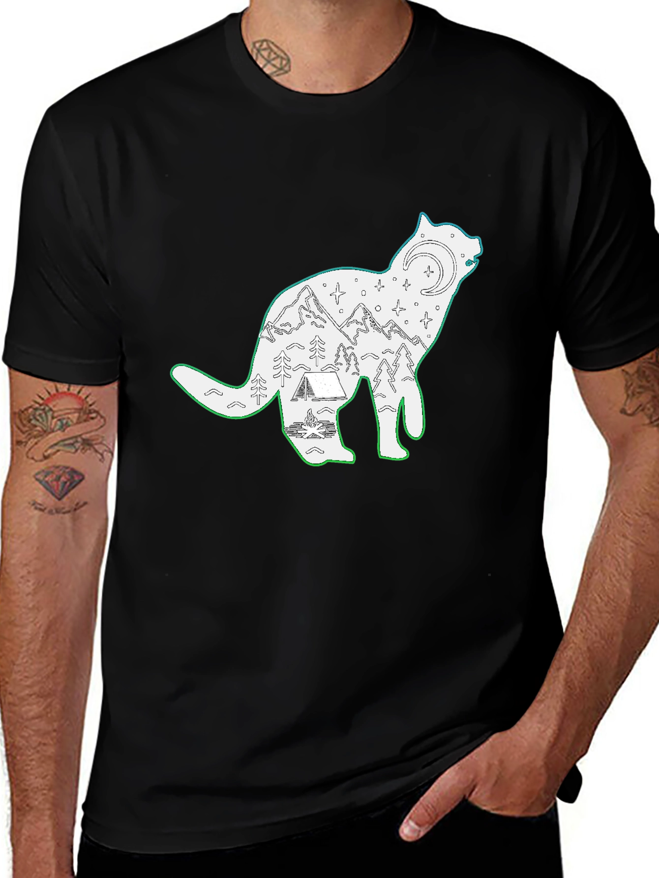 Wolf Scene Graphic Black T-Shirt