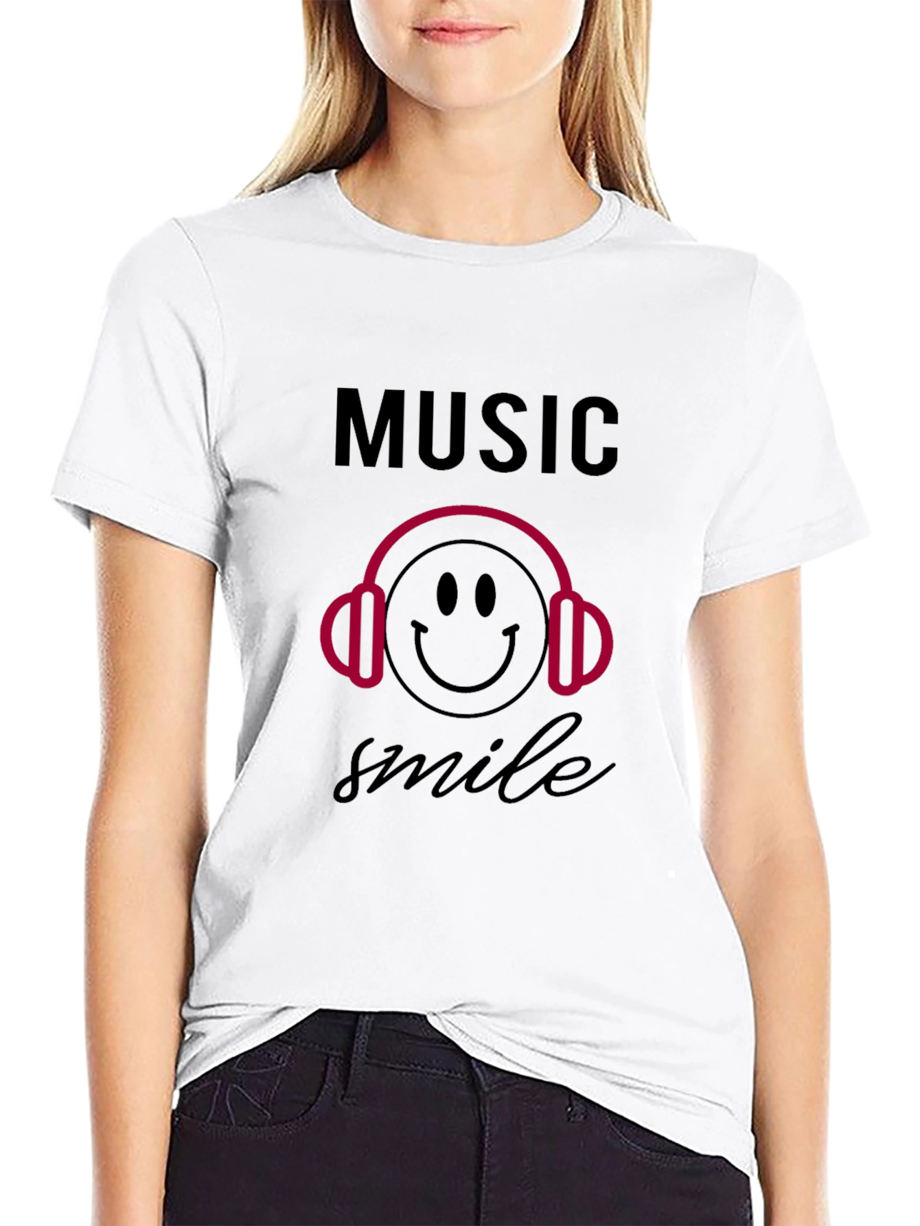 Music Smile Graphic Black T-Shirt