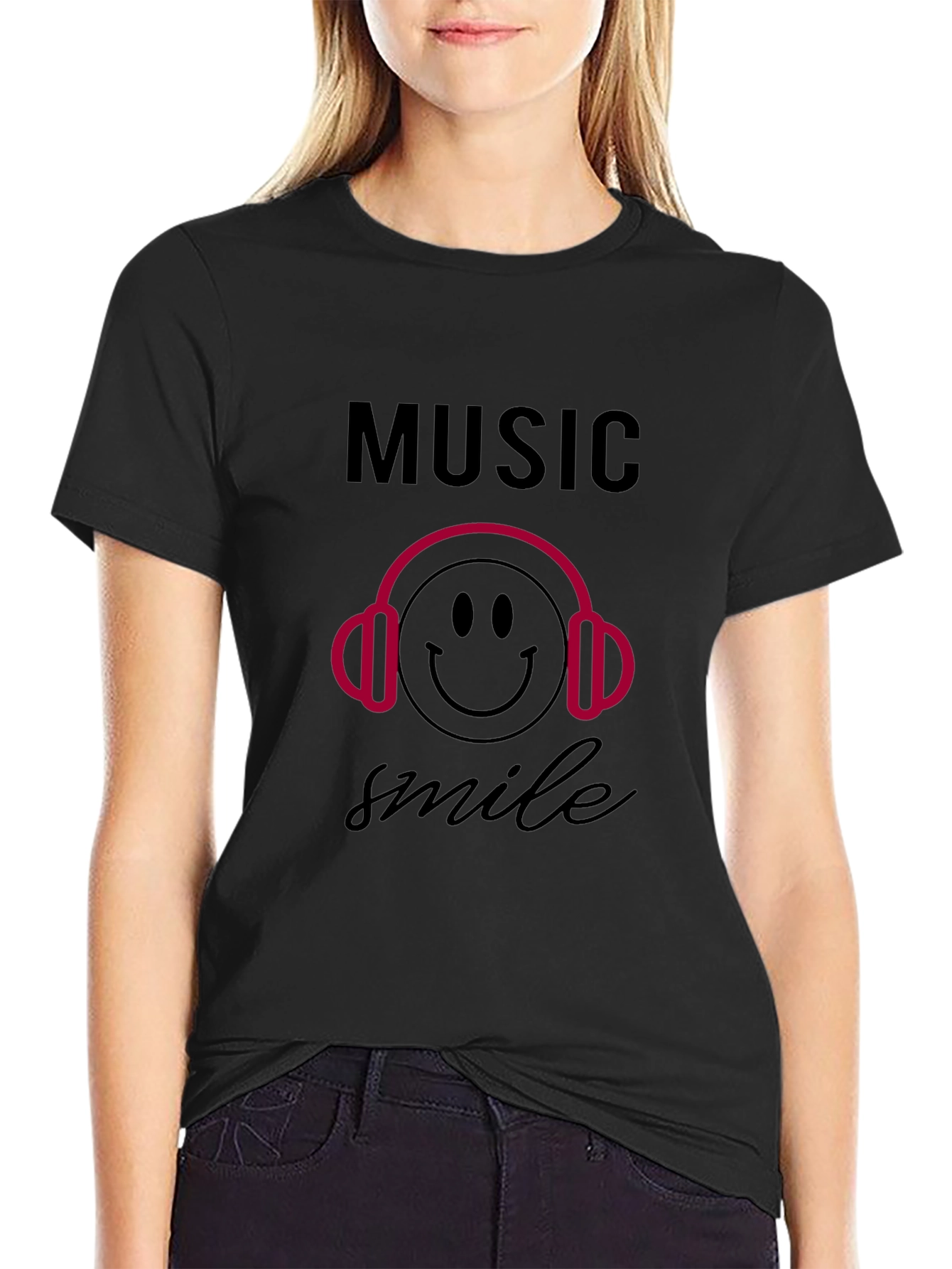 Music Smile Graphic Black T-Shirt