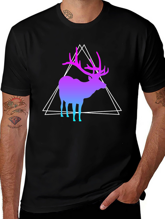Gradient Deer Graphic Tee - Modern Geometric Design