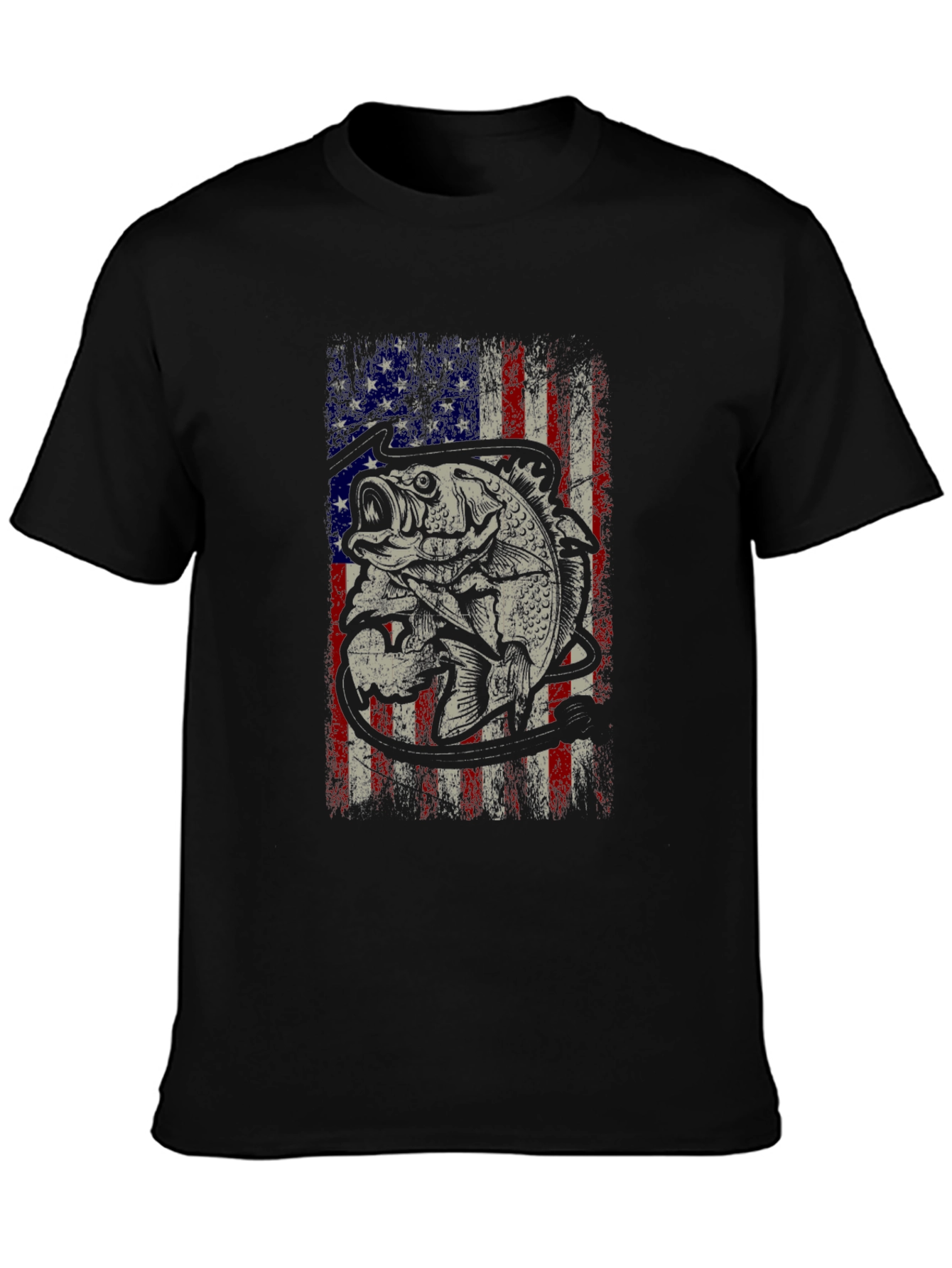 Bass Fish American Flag Graphic Tee