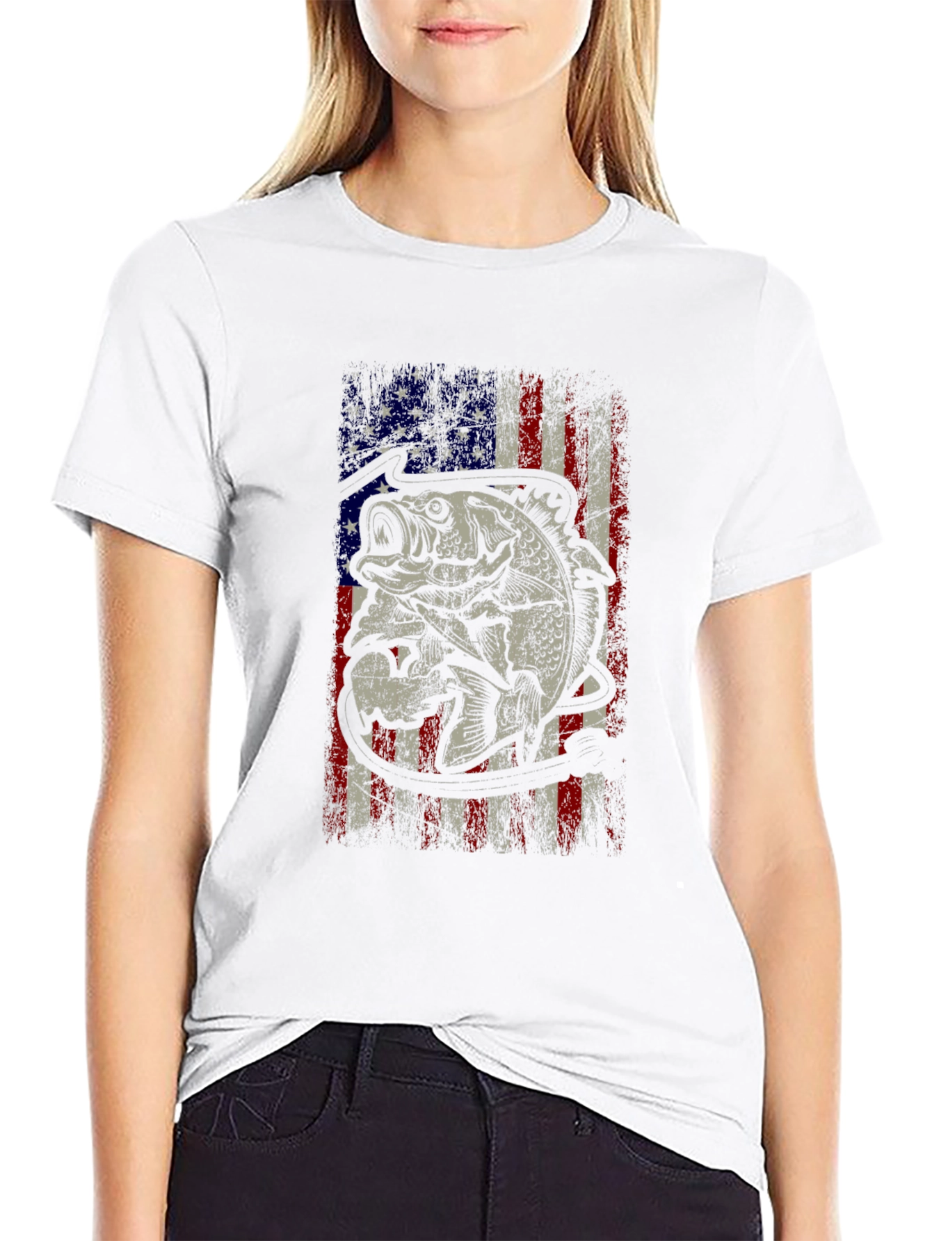 Bass Fish American Flag Graphic Tee