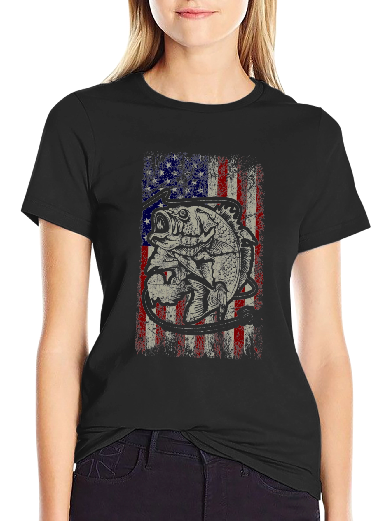 Bass Fish American Flag Graphic Tee