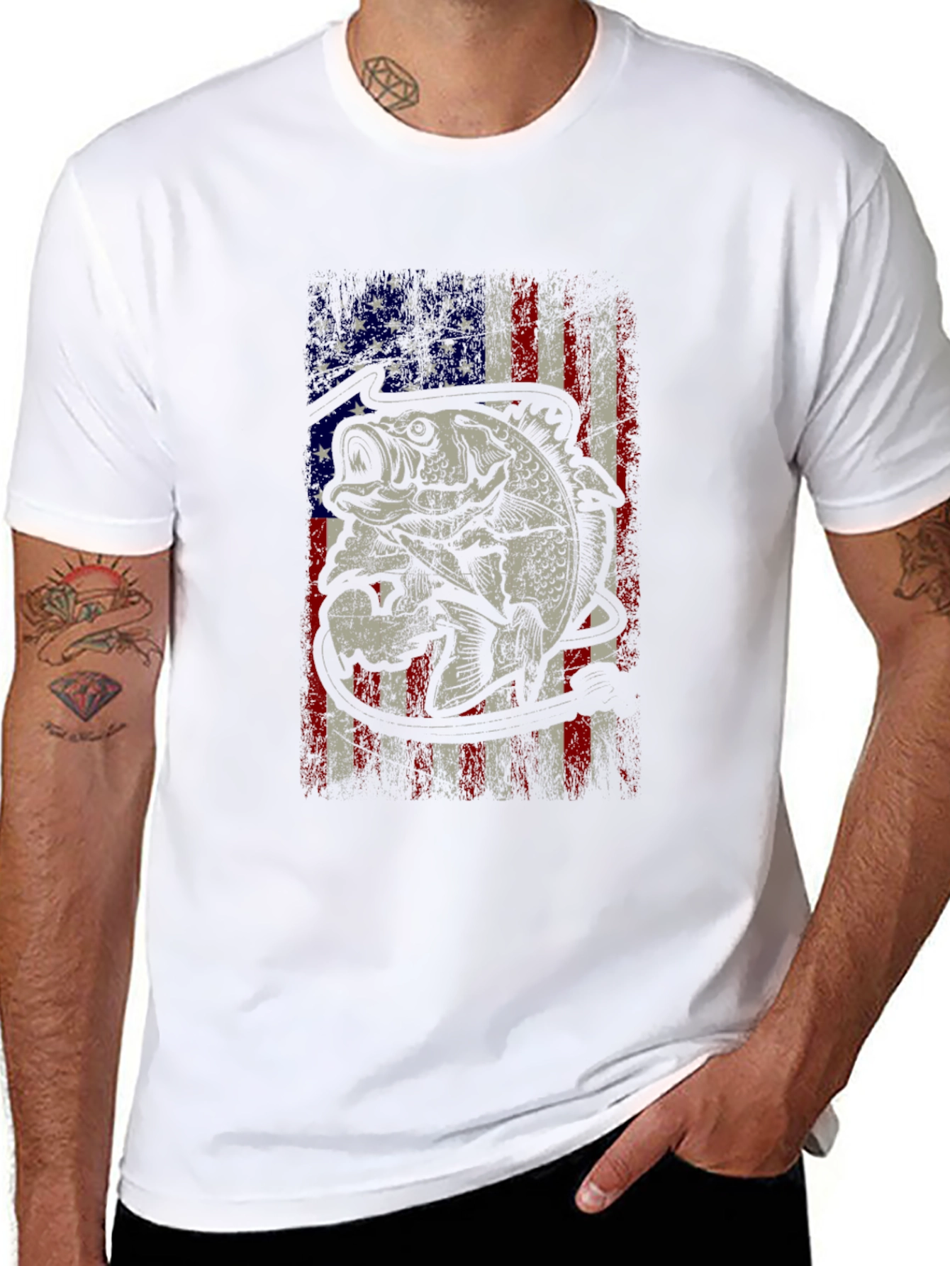 Bass Fish American Flag Graphic Tee