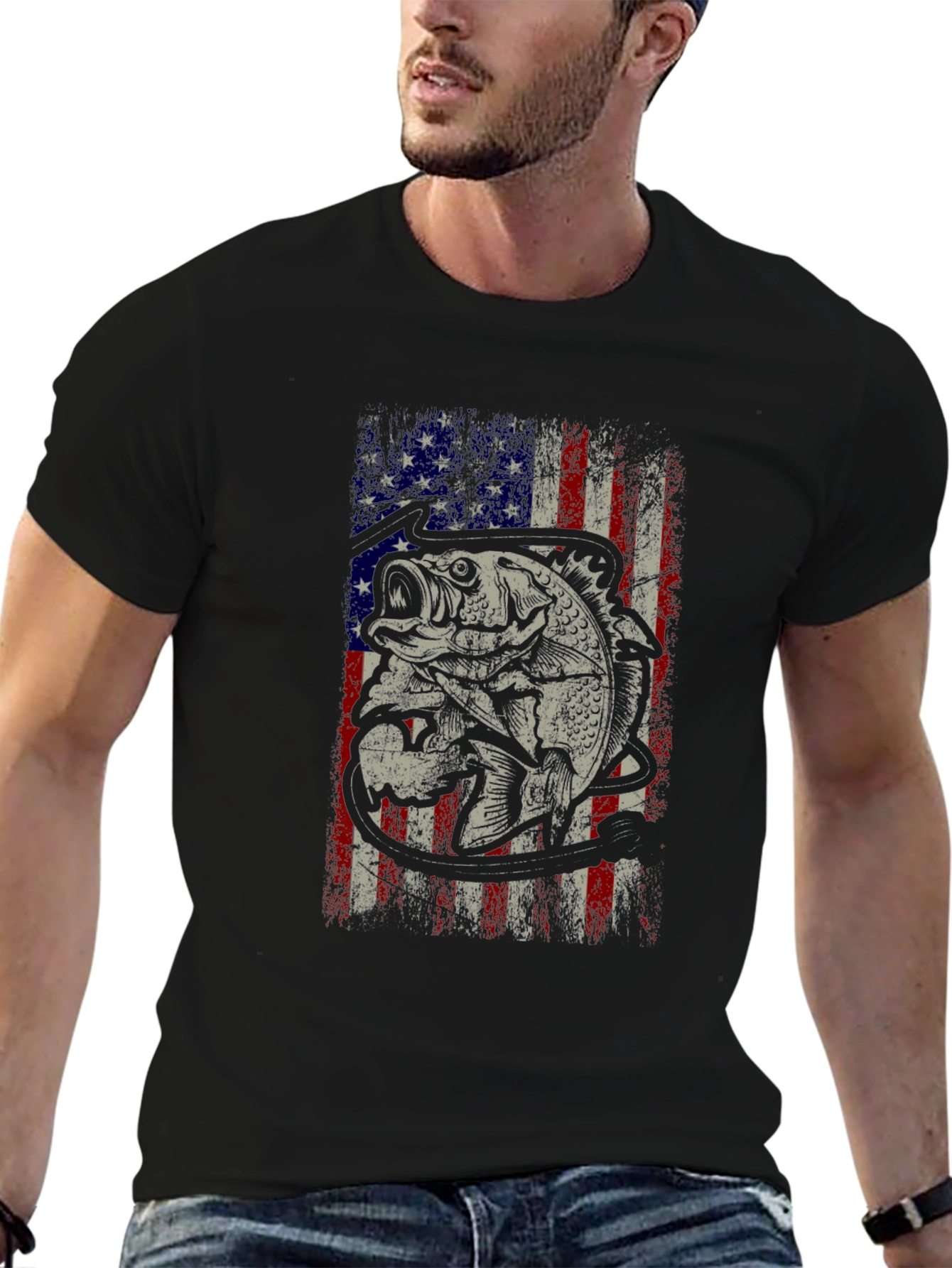 Bass Fish American Flag Graphic Tee