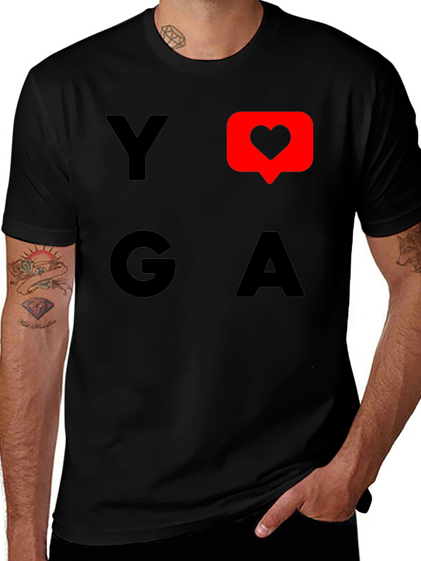 Yoga Heart Graphic Tee - Black Cotton T-Shirt