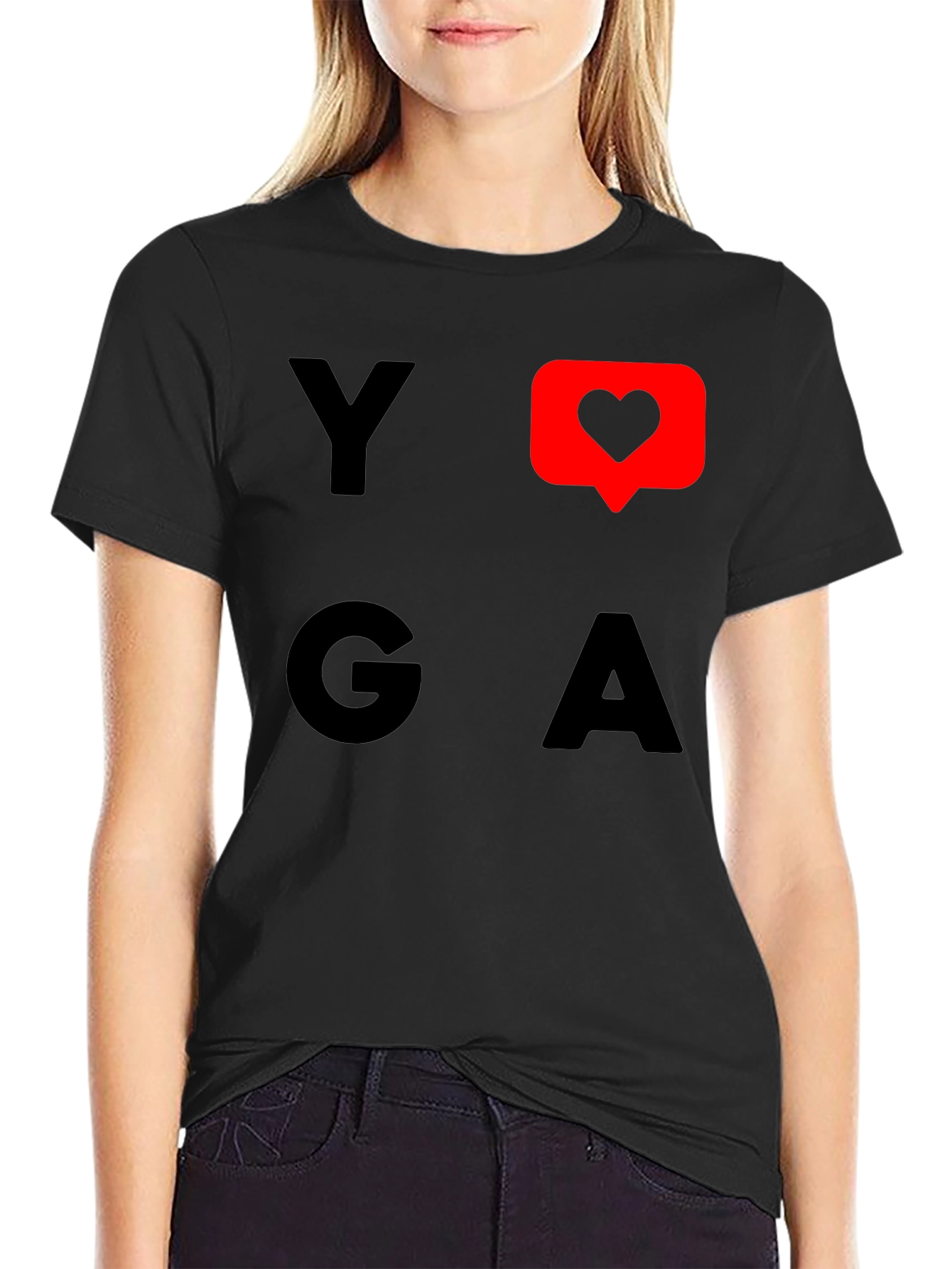 Yoga Heart Graphic Tee - Black Cotton T-Shirt