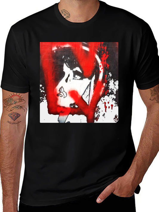 Graphic Tee: Red and White Abstract Print